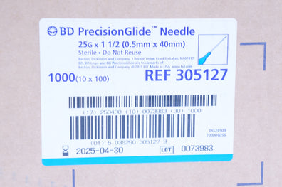 BD 305127 PrecisionGlide Ndle. 25G x 1 1/2in - Box of 1000
